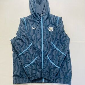Puma Men Manchester City Pre-Match Jacket Blue Soccer Top Woven Jackets 77758722